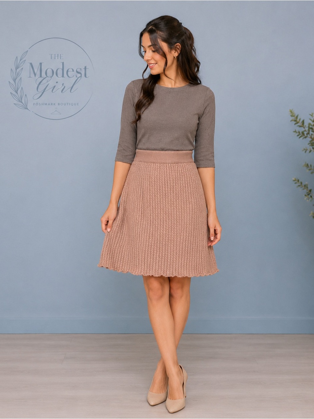 Women's A-Line Knit Skirt in Taupe -